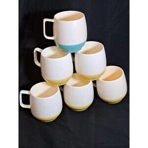 VTG Bopp-Decker Plastics Vacron Set of 6 Coffee Mugs Blue/White & Yellow/White